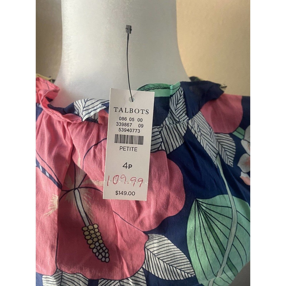NWT Talbots Hibiscus Tropical Floral Print Midi Maxi Dress Size 4P Blue Pink - Picture 5 of 6
